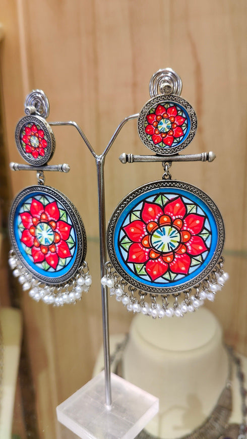Painted Mandala Floral Earrings